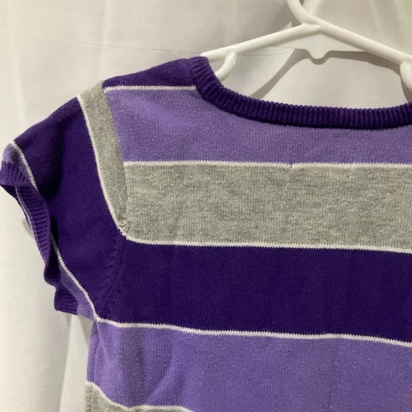 Children’s Place Girls Striped Everyday Short Sleeve Dress Size 5/6 Purple/Grey - Picture 4 of 16